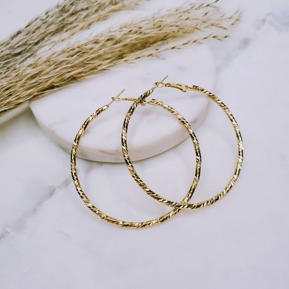 Jewelry - 5 for $25 Gold Color Textured Metal Hoop Earrings
